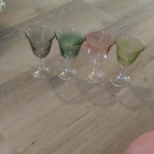 Cordial Glasses, Set of 4, Multi-Color Pastel Iridescent Glasses with Clear Stem